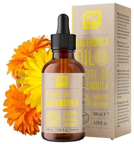 Ringelblumenöl 100% reines organisches veganes - Calendula Oil - 100ml - Glasflasche - für empfindliche, trockene und rissige Haut.
