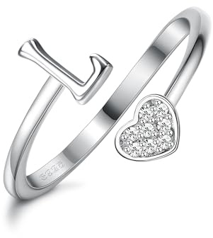 MILACOLATO 925 Sterling Silber Herz Initial Ringe für Frauen Mädchen 18K Gold Plated Initial Herz Stapelbar Ringe Einstellbare Initial Ringe für Teenager Heart Alphabet Buchstaben Ringe Damen