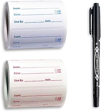 TAFACE 2 rotoli da 1000 etichette adesive per alimenti, 5 x 2,5 cm, 1 penna nera, etichette autoadesive rimovibili, etichette per lattine, contenitori per alimenti (rosso, blu)