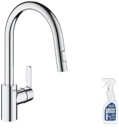 Robinet de cuisine avec douchette GROHE Feel chromé + nettoyant GrohClean