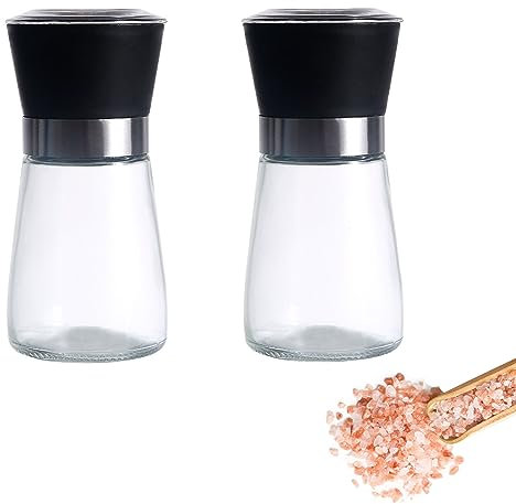 Lote de 2 Molinillo Núcleo de Cerámica, Molinillo de sal y pimienta,Molinillo Cerámico Ajustable, para Especias Varias, Negro