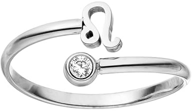 Purelei® Anillo con signo del zodiaco Leo (plata) - Anillo impermeable para mujer de acero inoxidable duradero - Anillos ajustables de talla 50 a 60 - Joyería de moda para tu aspecto individual