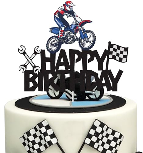 Motorcycle Happy Birthday Cake Topper - Dirt Bike Birthday Party Decor - Motorcycle Rider Racing Extreme Sports Theme Decor Supplies Boy Man Birthday Party Decorations Supplies