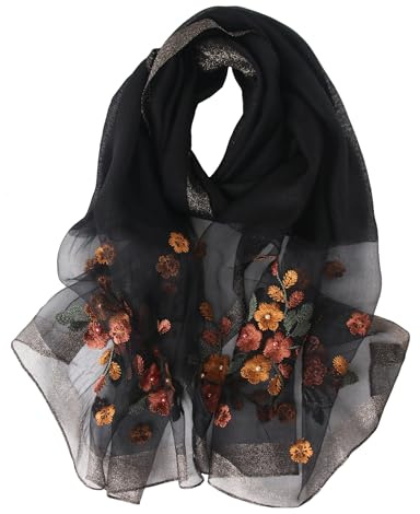 Sawekin Damen Schal Stola Halstuch Sommerschals Farbverlauf Stola Für Abendkleid Festlich Hochzeit Braut Seidenschal/Baumwolle Schal Ganzjährig (U-Schwarz)
