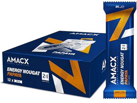 AMACX Energieriegel Nougat-Fruchtriegel – Healthy Snacks für Ausdauersportler – Energy 12er Pack – Fitness Riegel mit Glukose und Fruktose – Power Bar mit 32g Kohlenhydrate – Papaya