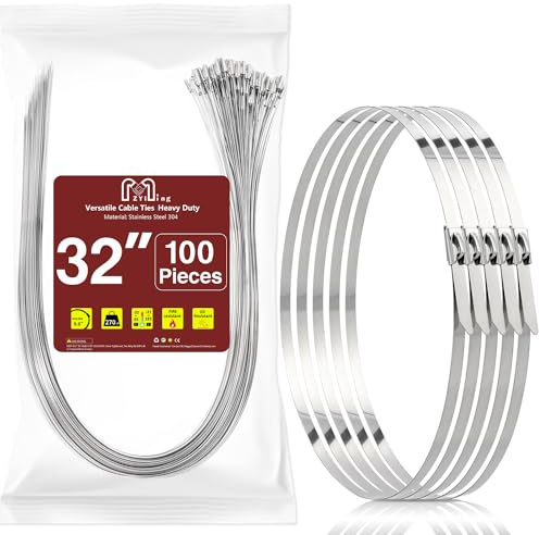 81,3 cm Edelstahl-Kabelbinder, 100 Stück, Metall-Kabelbinder, strapazierfähig, selbstsichernd, Hochtemperatur-Reißverschlüsse, Kettenglieder, Zaunbinder, Mehrzweckbindung