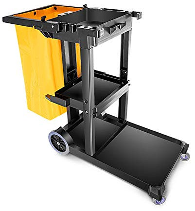 FLYIFE Bewegliche Handkarren, Hausmeister-Reinigungswagen, Wagen Auf Rädern, Büro, Industrie, Haushalt, Hotelzimmer, Kunststoff-Reinigungswäsche-Servicewagen/Black