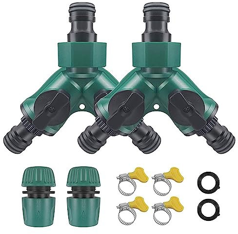 RoseFlower 2 Wege Verteiler Wasser 3/4'' Wasseranschluss Wasserhahn Garten Hose Splitter Gartenschlauch Anschluss Wasserhahn Adapter für Garten, Bewässerung, Waschen, Rasen Wasserhähne