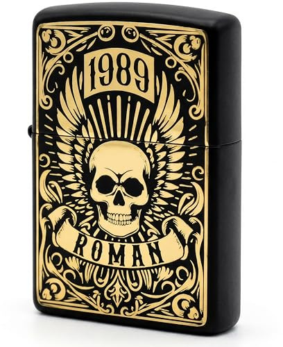 Totenkopf Zippo Feuerzeug mit personalisierter Gravur, Sturmfeuerzeug mit Totenkopf Zippo Geschenk für Männer
