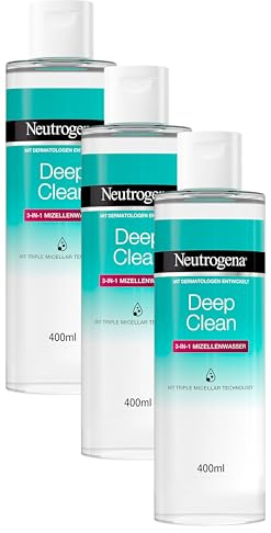 Neutrogena Deep Clean 3-in-1 Mizellenwasser (400 ml), parfümfreie Gesichtsreinigung ohne Alkohol, sanfter Make-Up Entferner ohne Reiben, für alle Hauttypen geeignet (Packung mit 3)
