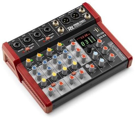 Power Dynamics PDM-Y601 Console de Mixage 6 Canaux avec Bluetooth - Entrées Micro, Alimentation fantôme 48V, Lecteur MP3 USB, Vu-Mètre, Idéal pour les DJs, Studios d'Enregistrement, Podcasts