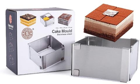 OUGPIU Eckig Verstellbar Backrahmen, 5cm Hoch, Edelstahl Backform, Quadratische Kuchenform, Kuchenform Eckig zum Backen und für die Zubereitung von Schichttorten