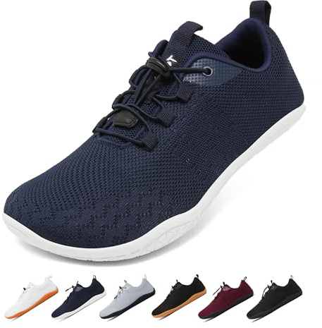 Geweo Barfotaskor Herr Dam Sommar Barefoot Shoes med Bred Tåbox Andas Halkfria Terrängskor Gymnastikskor Lätta Bekväma Zero-Drop Sulor Löparskor Fitness Sneakers Unisex Navy Blå 44EU