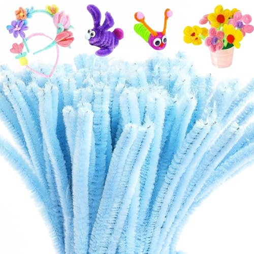 200 Stück Pfeifenreiniger, Pfeifenputzer zum Basteln Chenilledraht 30CM, Pfeifenreiniger Biegeplüsch Basteldraht für DIY Basteln und Dekorieren DIY Geschenke (Macaron hellblau e)