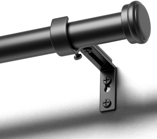 DEFYNEE Gardinenstange Schwarz 80-367 cm, Vorhangstange Ausziehbar 25 mm Durchmesser mit Halterung und einfachen Endkappen für Schlafzimmer, Wohnzimmer