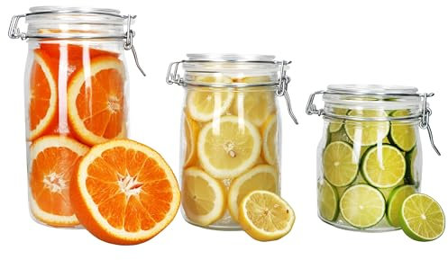 MamboCat Norma Lot de 3 bocaux de conservation hermétiques ronds I 1 x 0,75 l, 1 l et 1,5 l I Bocaux en verre avec fermeture à étrier métallique pour la conservation, la fermentation et le stockage
