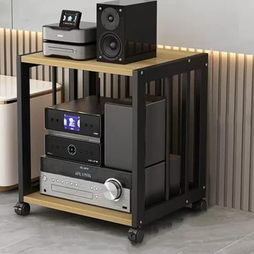 ZIUSFAC Audio Meuble Rack HiFi Appareils DAC Armoire De Composants Support AV Media Meuble Chaine 2/3/4/5 Couches Tour De Support Audio avec Étagères Réglable - Blanc(Black+Walnut,2 Tier)