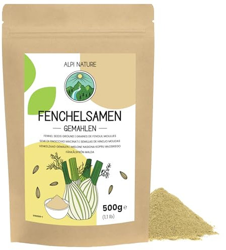 Alpi Nature Fenchelsamen gemahlen 500g, Fenchel Gewürz gemahlen, gemahlene Fenchelsamen zum Kochen