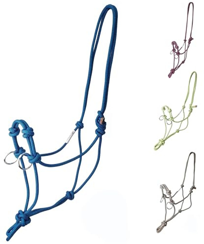 Tahoe Tack Copper Tip® Series Horse Training Rope Halter – 4 Knot, 1/4 Stiff Cord with 2 Rings for Enhanced Control