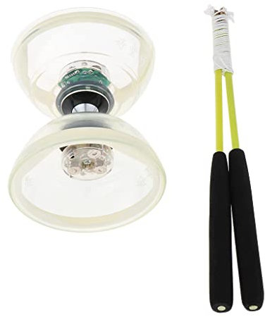 Qianly Diabolo mit LED Beleuchtung für Jonglierübungen, Inklusive Handsticks Und Schnur, Weiß