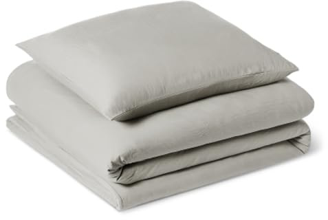 Amazon Basics Juego de Funda Nórdica Cama 80/90 de Microfibra Prelavada, Extra Suave con Efecto Arrugado Natural, Funda de edredón 135 x 200 cm y 1 Funda de Almohada 50 x 80 cm, Gris