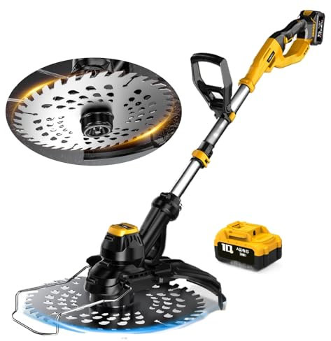 Naturalpowev Weed Wacker Cordless, Tagliabordi Elettrico Ricaricabile con 2 Tipi di Lame, Manico Regolabile (110-140 cm), Tagliabordi Leggero per la Cura del Giardino,1battery