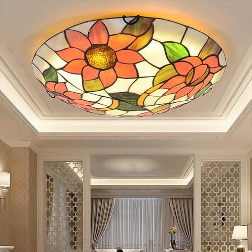 XINYASEE Tiffany Ceiling lamp Flush Mount,Baroque Style Round Ceiling lamp,E27 Bulb,Corridor Decoration Ceiling Lighting Fixture,Suitable for Bedroom Living Room Bathroom Kitchen 30,40 cm (A, 40cm)
