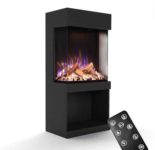 GLOW FIRE Kaminofen PR12 mit realistischem 3D E-Motion LED-Feuer - Stand-Elektrokamin mit Heizung und Kaminfeuer, Knistereffekt & Timer, max. 1500 W, 61,5x130x40cm, Schwarz