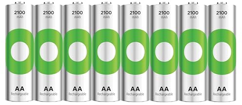 Batterie Ricaricabili AA GP Recyko, 2100 mAh, Confezione da 8 pezzi Eco-sostenibili, Pile Ricaricabili fino a 500 volte e pronte all’uso