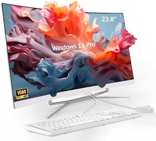 DAHONGYUN 23.8 FHD IPS All-in-One pc,Windows 11 Pro Curved Display Desktop Computer, i5 Processor up to 4.4 GHz, 16GB RAM, 256GB SSD, Wi-Fi, USB, HDMI, QWERTY-Keyboard and Mouse