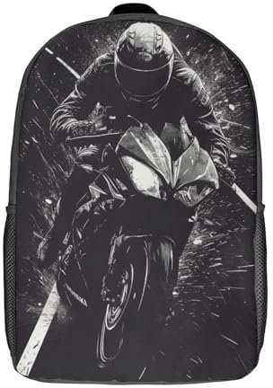 Motorrad 3D Printed Illustrationsstil Rucksäcke,Grosse Kapazität Schulranzen Reiserucksäcke Büchertaschen Kinder Schultasche 17inch