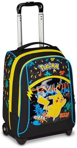 Seven Big Trolley Pokemon Scuola Fisso, Nero, 2 in 1, Doppio Uso, Trolley e Zaino, Zaino Scuola Elementare, Bambino