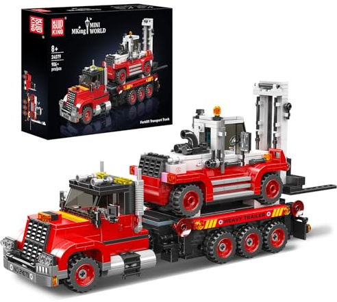 Mould King 24079 MOC Technik Gabelstapler-Transporter-Baustein-Set (enthält einen schweren Transport-LKW und einen Gabelstapler) Technologie Ingenieurserie Klemmbausteine Bausatz 906+Teile