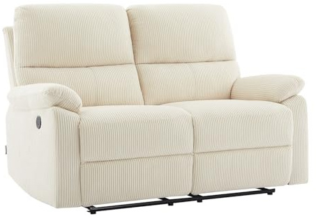 Vente-unique-Divano 2 posti relax elettrico in Velluto a coste Beige - LUNANO