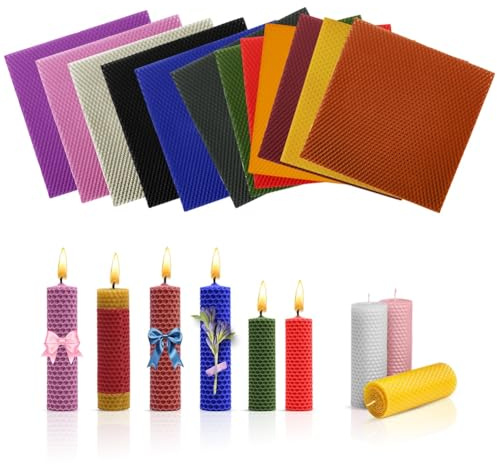 Wapasezyar Bienenwachsplatten, Wachsplatten für Kerzen, Bienenwachs Kerzen Selber Machen, Taufkerze Set für Geburtstag, Weihnachten(12 Stück, 12 Farben Dunkel)