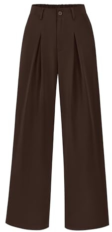BTFBM Women High Waist Palazzo Pants Summer 2026 Casual Wide Leg Trousers Loose Work Office Business Suit Pant Pockets(Dark Brown, Small)