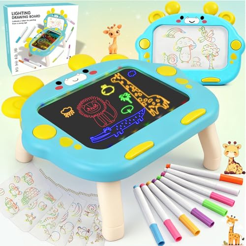 LumenVela Tablette Lumineuse Dessin,Tablette Dessin Enfant avec 8 Couleurs Stylo, 8 Modes D'éclairage, Effaçable, Ardoise Magique Portable Écriture pour Garçons et Filles de 3 à 8 Ans (Bleu Jaune)