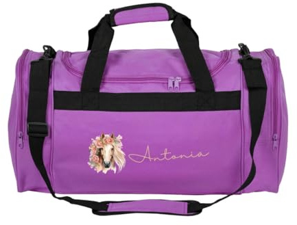 Borsa da viaggio personalizzata minimutz per bambini, borsa da equitazione per ragazze, grande borsa sportiva per bambini con nome, 26L, Lilla, 54 x 28 x 26 cm