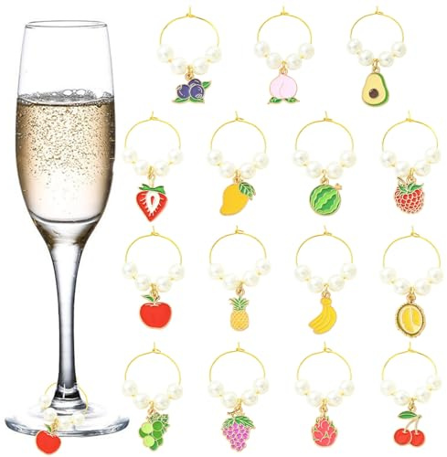 Ipotkitt Assorted Wine Glass Charms with Rings Goblet Markers Cocktail Identifiers Funny Wine Glass Tags for Christmas Tasting Party Bar
