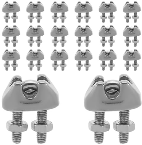 PRETYZOOM 20 Pezzi Morsetti per Cavo in Acciaio Inossidabile Design a Fissaggio Sicuro e Installazione Rapida, Clip per Fune Resistente per Cablaggi e Recinzioni Esterne