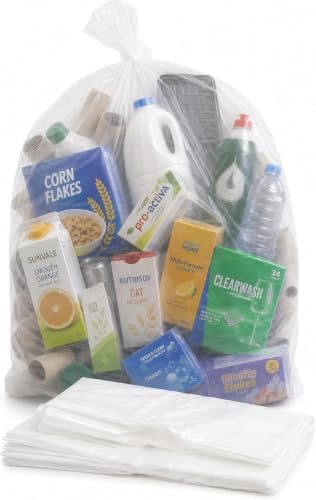 Abbey Pack of 1000 Clear Plastic Recycling Bin Bags 90L – Transparent Recycling Bags for Kitchen, Bathroom, Bedroom, Office –Polythene Bin Liners bags –Clear Refuse Sacks 18 x 29 x 39 Inch – 64 Gauge