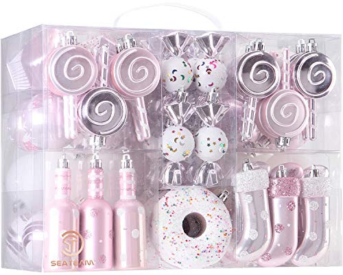 Sea Team 80-Pack Shatterproof Christmas Baubles Pink | Assorted, Decorative Baubles Pendants, Reusable Hand-held Gift Package, Hanging Decorations for Xmas Tree