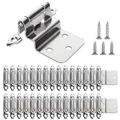 FVIEXE 30PCS 3/8 Inset Cabinet Door Hinges Face Mount Self Closing Surface Mount Cabinet Hinges Kitchen Flush Cabinet Door Hinge Satin Nickel with Screws
