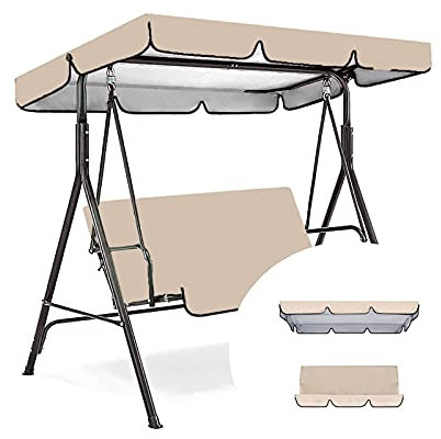 SJASD Hollywoodschaukel Ersatzdach and Sitzbezug für Gartenschaukel, Universal Hollywoodschaukel Abdeckung für die 3 Sitze Sitzflachenbezug Sonnendach Ersatzdach,Beige,195x125x15cm/77x49x6''