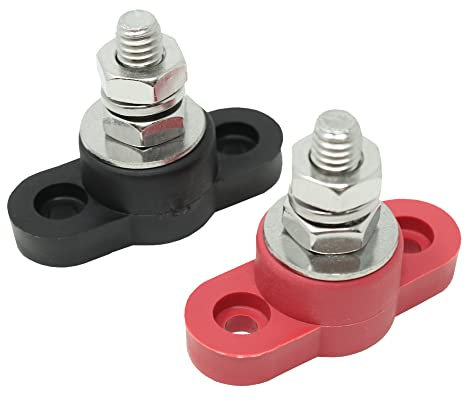 Battery Cable Junction Block with Stainless Steel Post - Red and Black Pair for Power and Ground - Made in the USA (3/8)