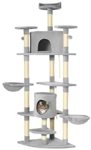 PawHut Árbol Rascador para Gatos Altura 200 cm Torre 60x60x200 cm Gris