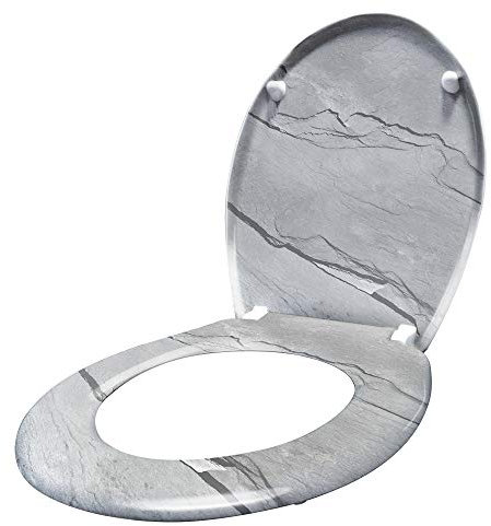 LARS360 WC-Sitz mit Absenkautomatik Universalgröße WC-Sitz aus Hartplastik Toilettensitz mit langsamer Absenkung antibakteriell WC-Deckel aus Duroplast (Marmor)