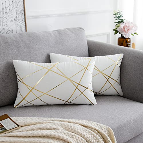 Fundas Cojines 30x50 Cm Terciopelo Suave Cojín Decorativo Geométrico Juego de Cama Rectángulo Cubierta de Almohada Moderna para Invierno Sala de Estar Dormitorio Sofá Almohadilla Lumbar Blanco