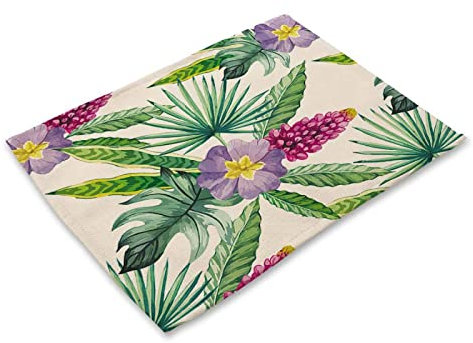 Manteles Individuales Plastico Hoja Verde Juego de 8 Manteles Individuales bajoplatos Aislante Calor Lino Antimanchas Antideslizantes decoración Mesa Comedor Cocina 45X30cm