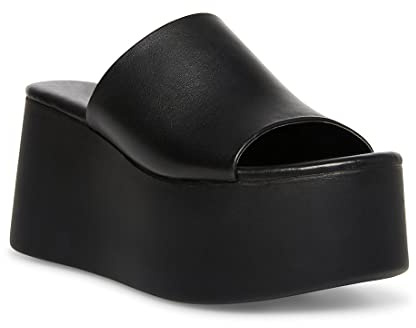 Minshluu Black Platform Slides Sandals for Women Wedges Backless Open Toe Slip on Summer Sandal